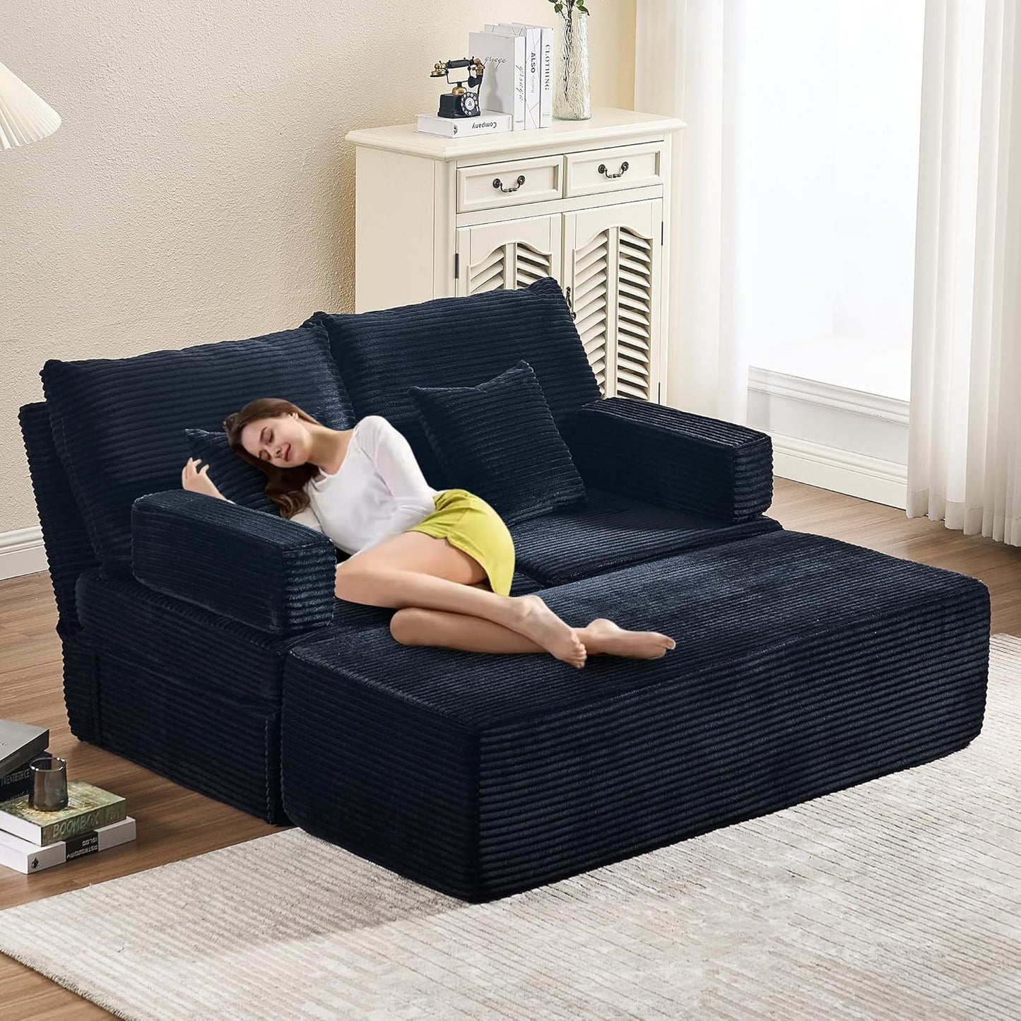59" Chaise Lounge Sofa with Ottoman