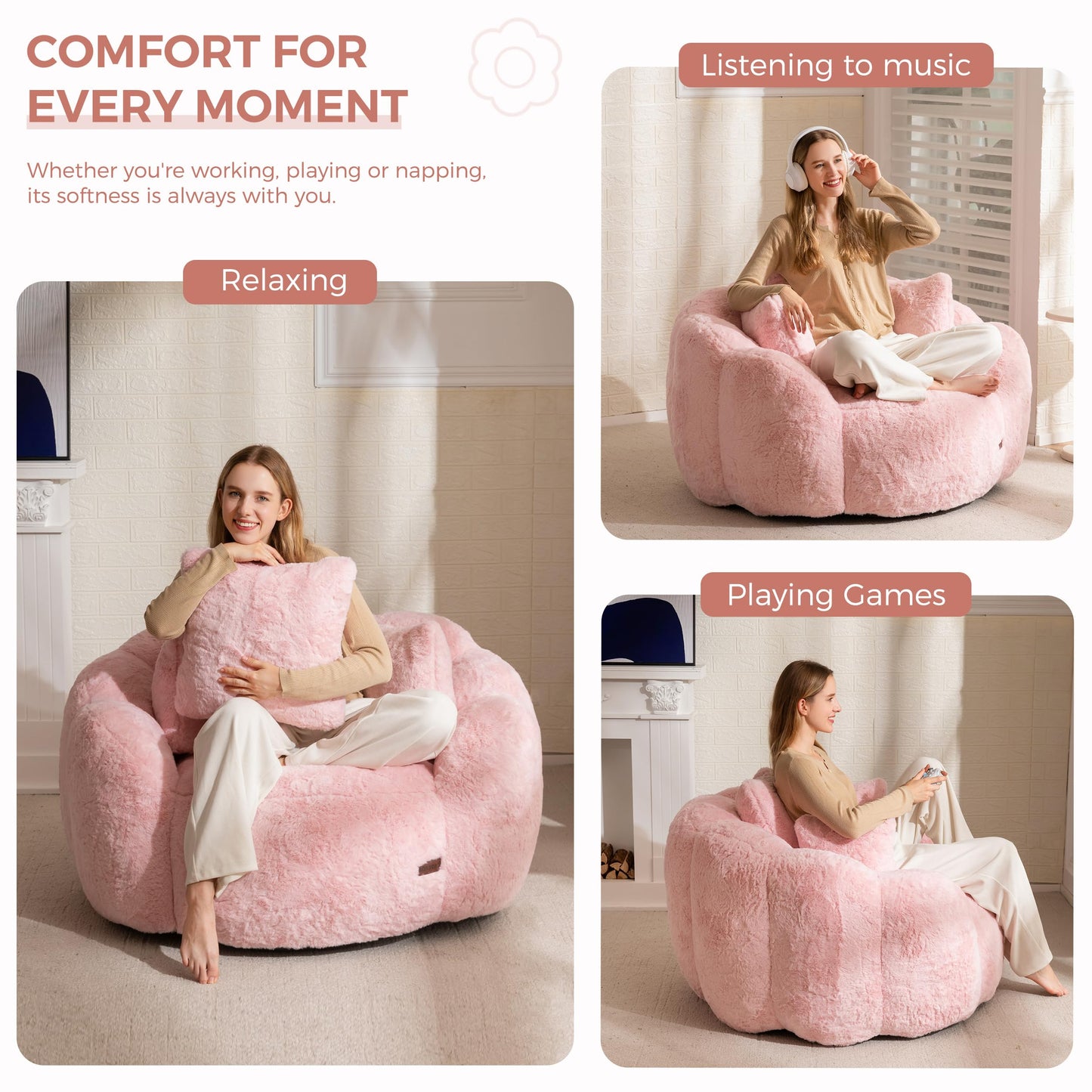 MAXYOYO Floral Bean Bag Chair – Beige
