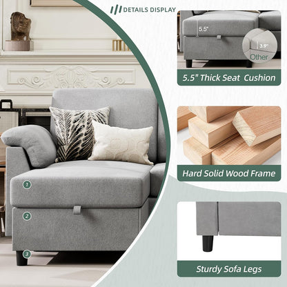 Vongrasig 79" L-Shaped Sofa, Grey