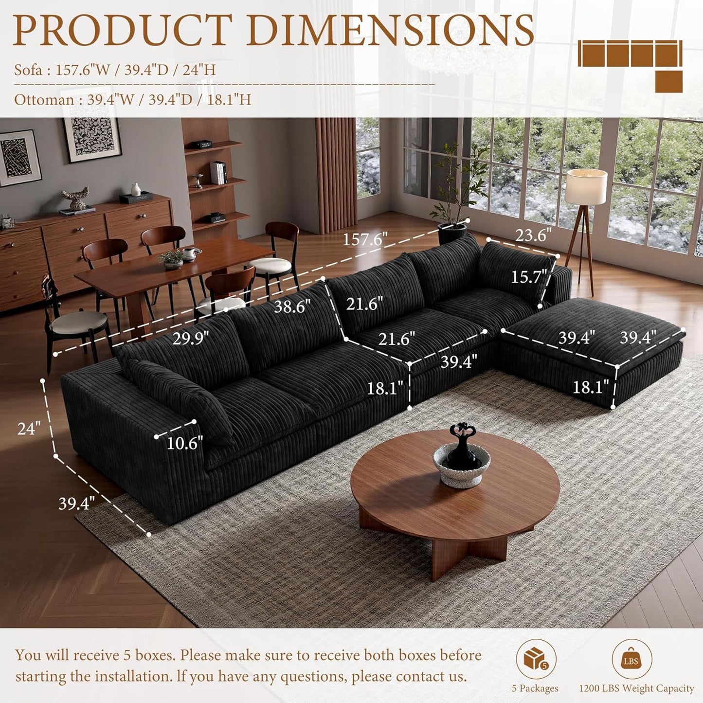 118" Modular Sofa – Black