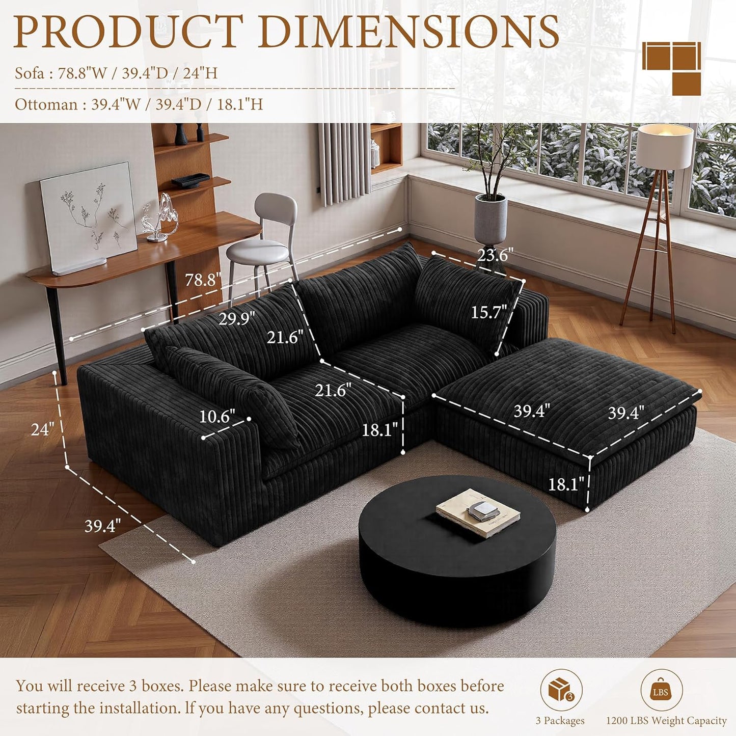 118" Modular Sofa – Black
