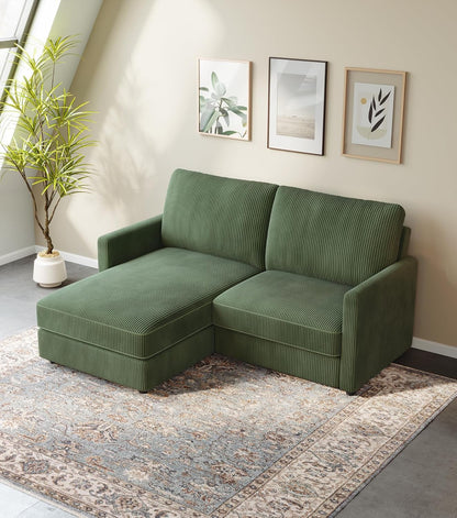 71" L-Shaped Green Corduroy Sofa