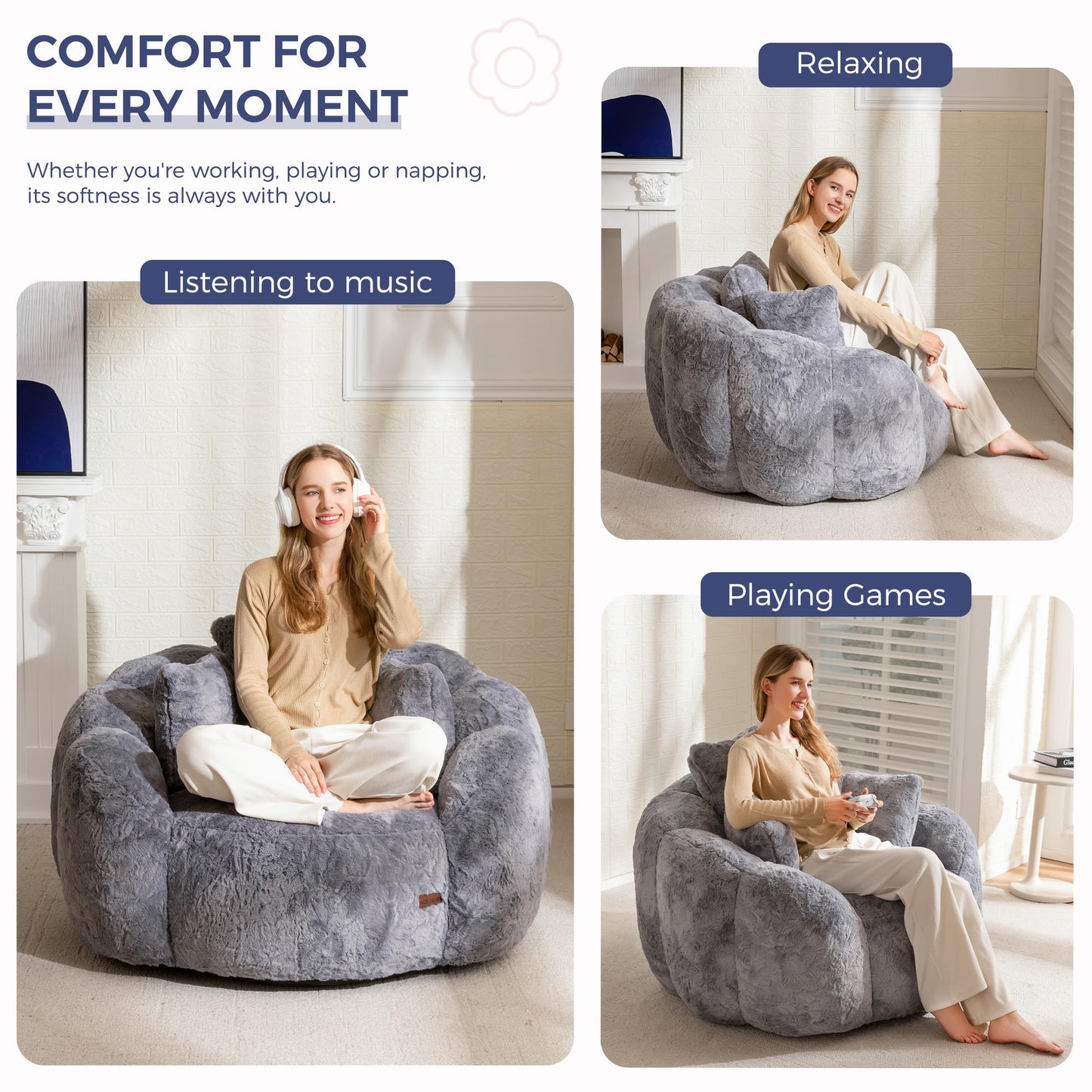 MAXYOYO Floral Bean Bag Chair – Beige