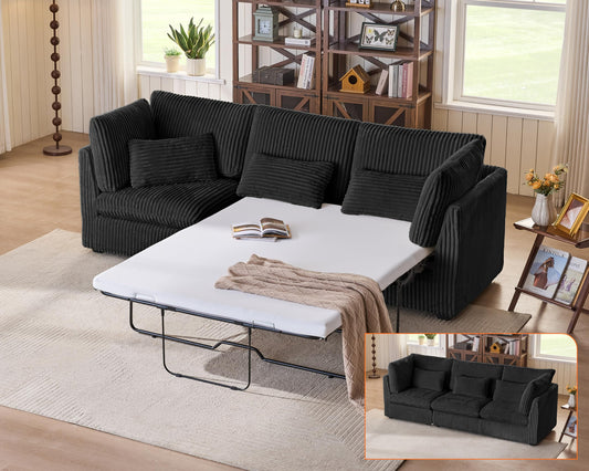 L-Shaped Sofa Bed with Ottoman – Beige