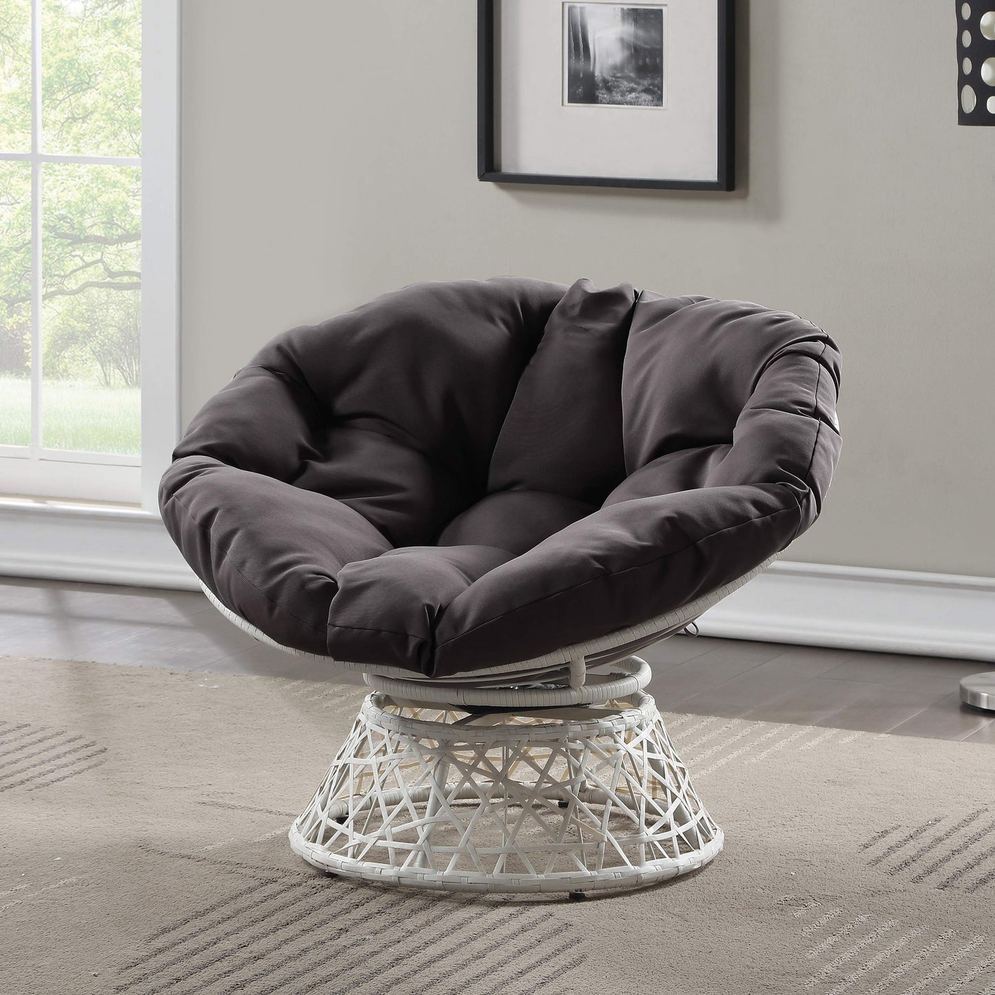OSP Swivel Papasan Chair White