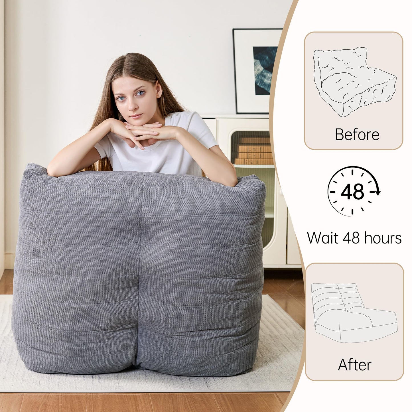 Beige Memory Foam Bean Bag Chair