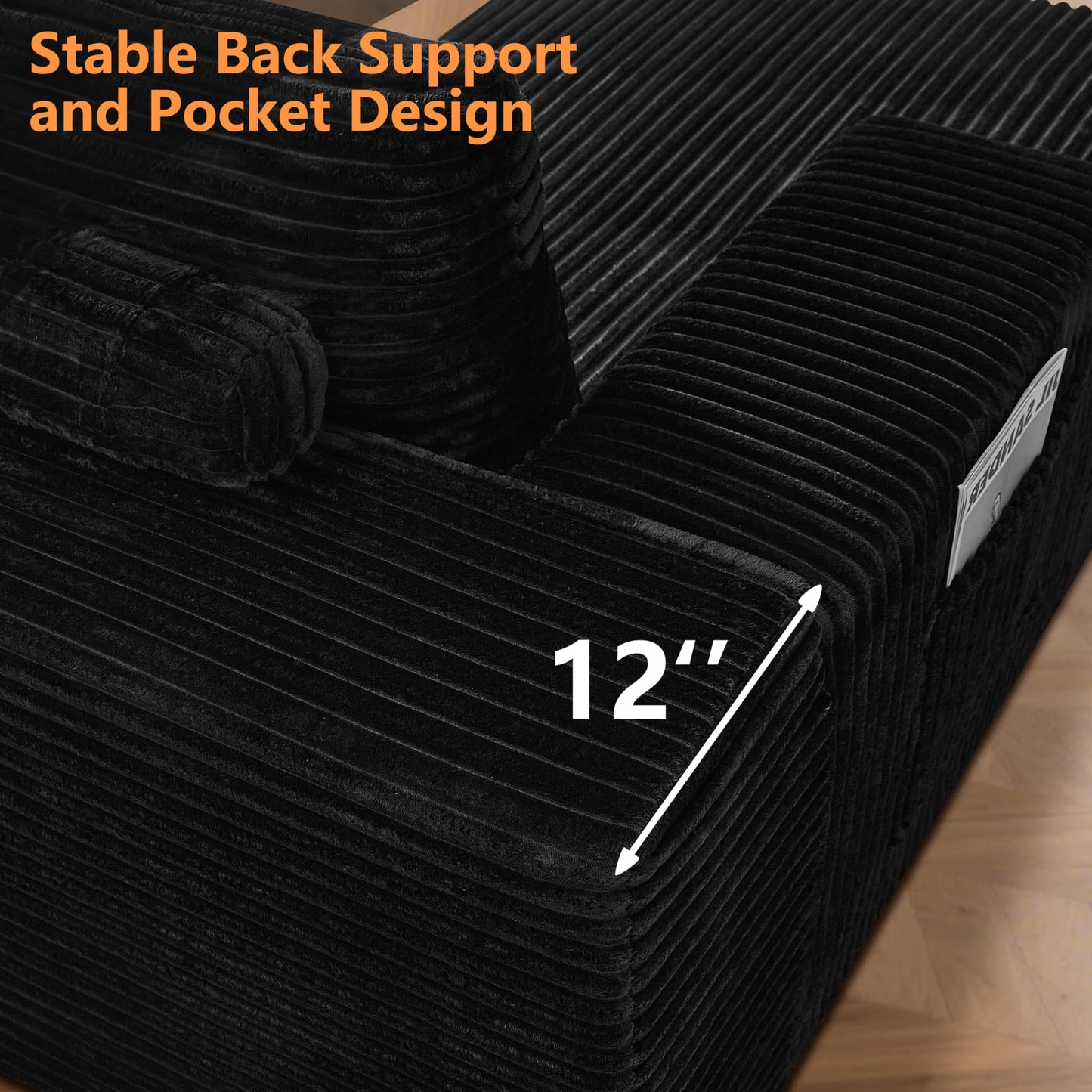 106" L-Shaped Corduroy Sofa – Black
