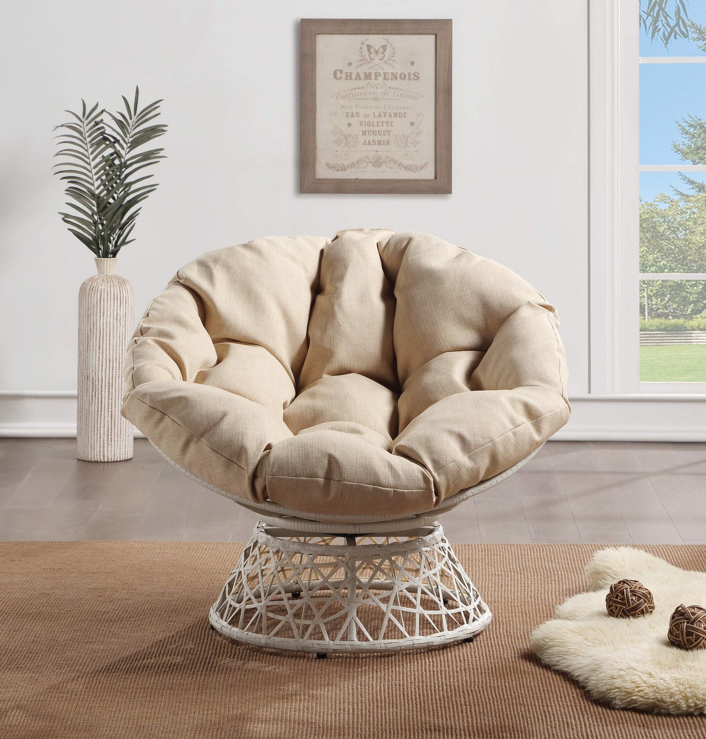 OSP Swivel Papasan Chair White