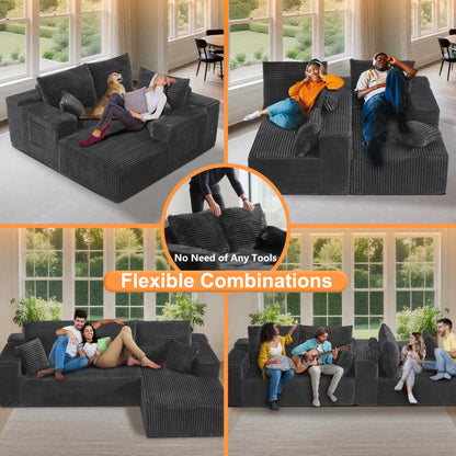 106" L-Shaped Corduroy Sofa – Black