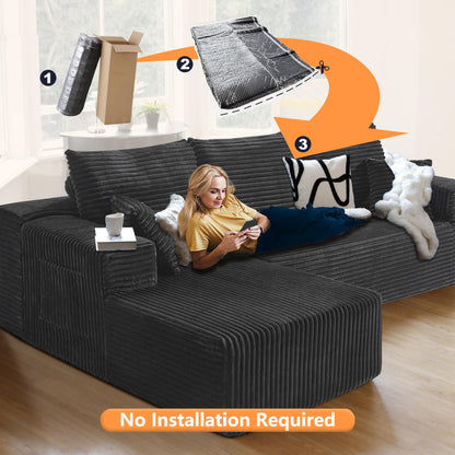 106" L-Shaped Corduroy Sofa – Black