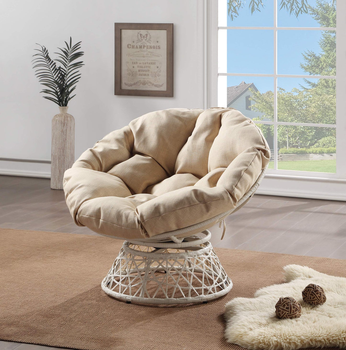 OSP Swivel Papasan Chair White