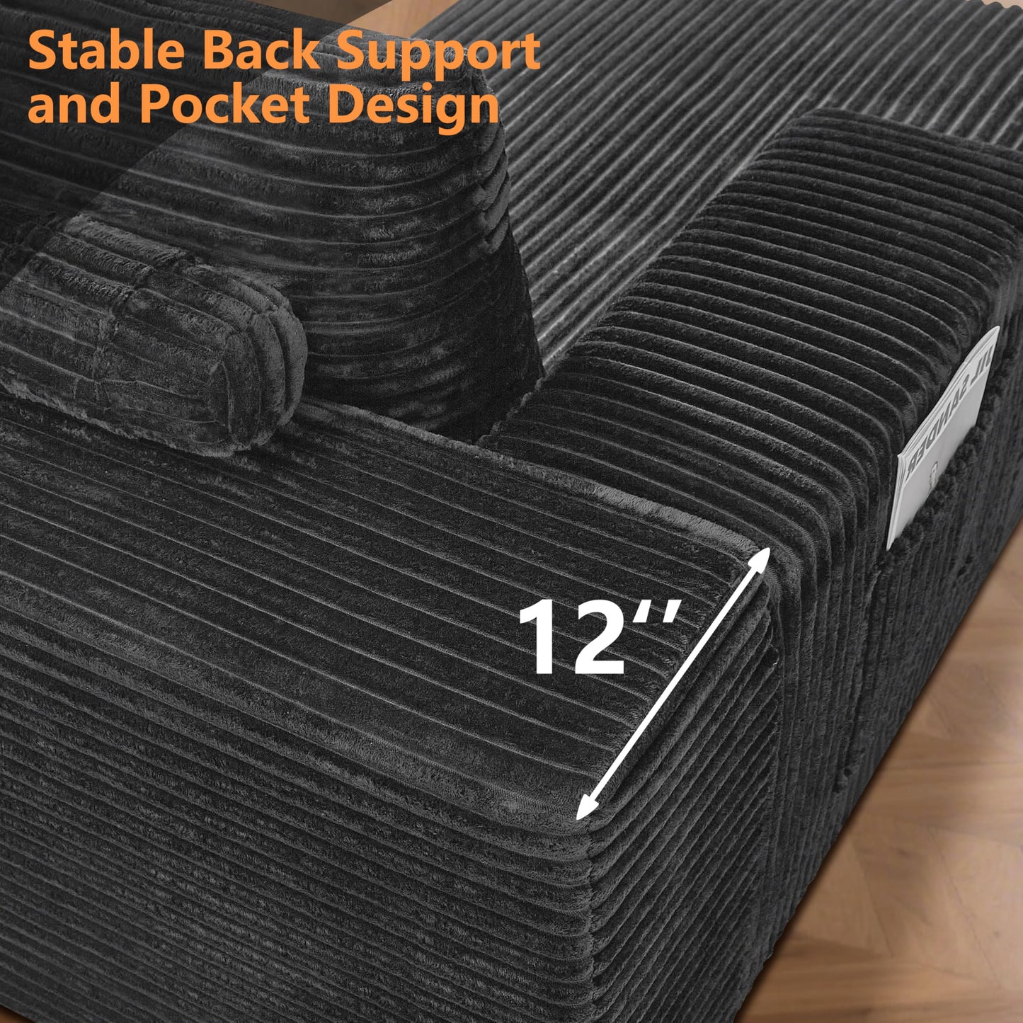 106" L-Shaped Corduroy Sofa – Black