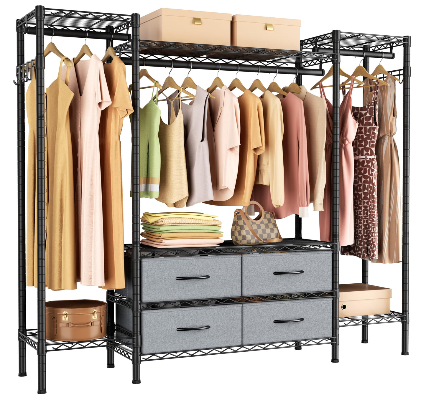 Heavy Duty Large Garment Rack with Shelves & Rods