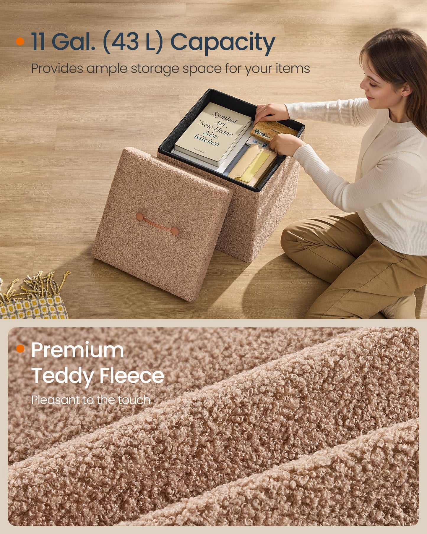 SONGMICS Storage Ottoman Bench, 15"x30"x15"
