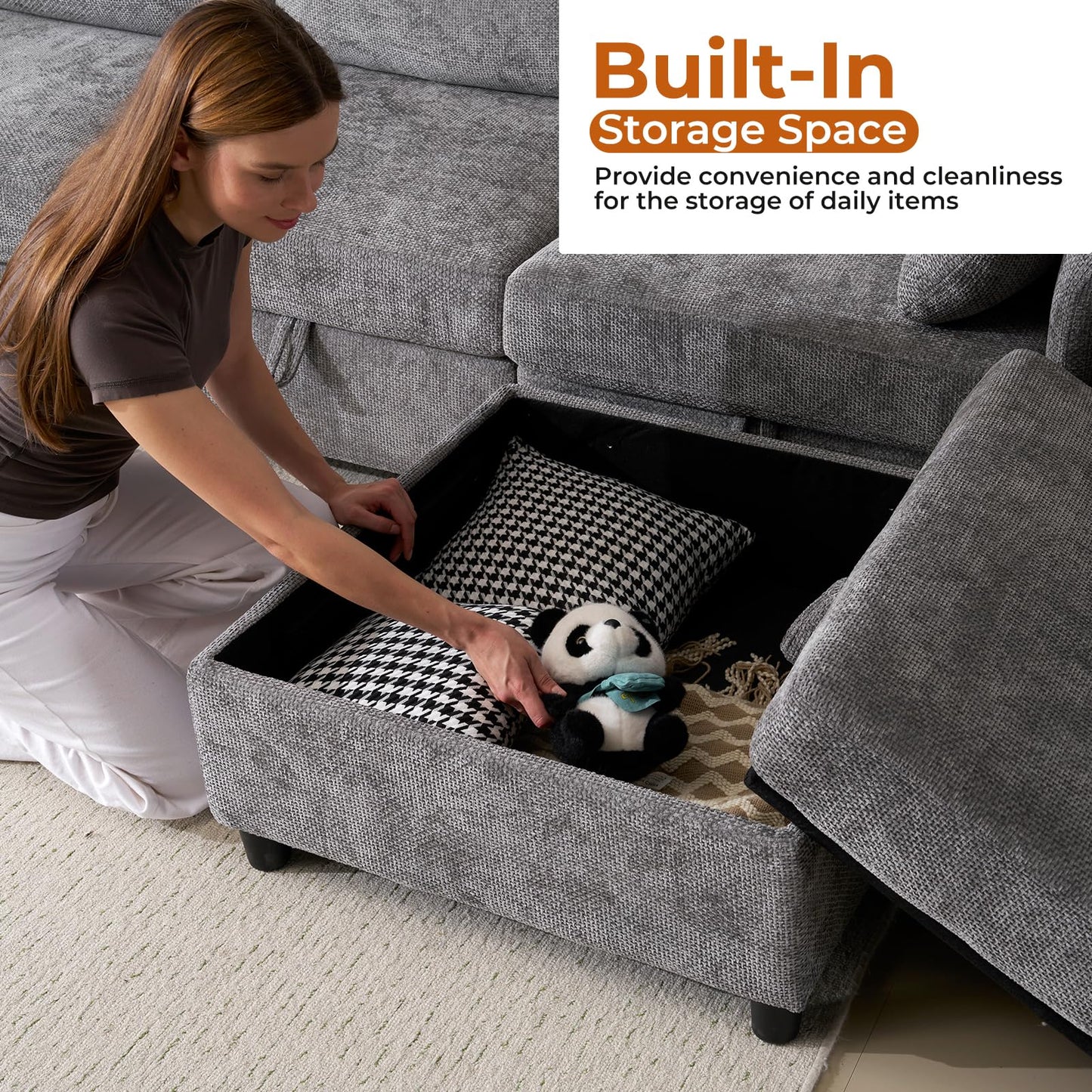 132" U-Shaped Sofa, 6-Seater Beige