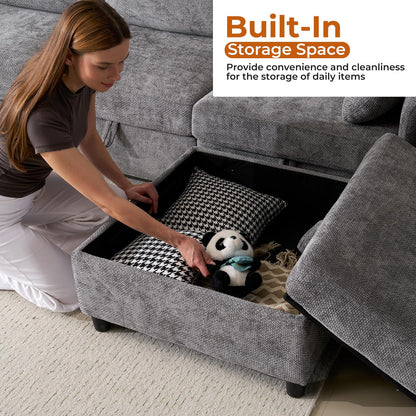 132" U-Shaped Sofa, 6-Seater Beige