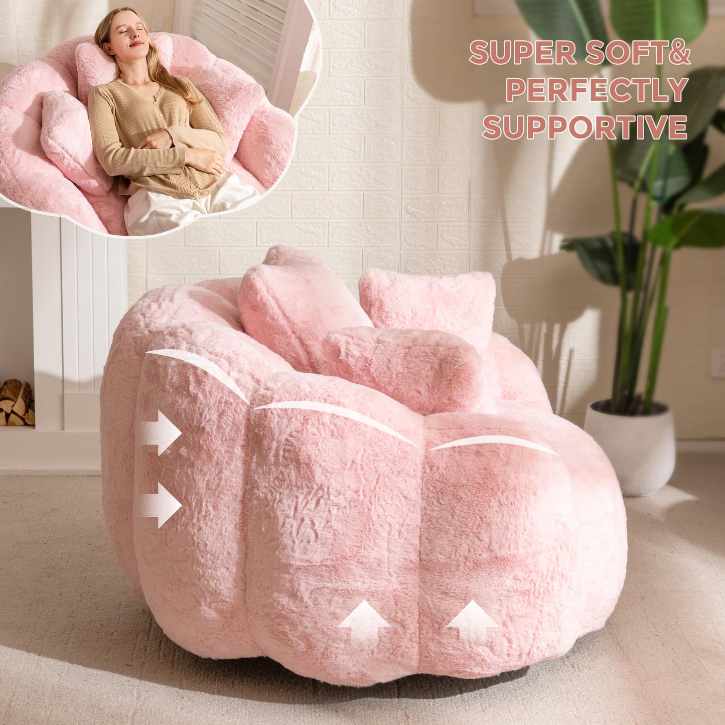 MAXYOYO Floral Bean Bag Chair – Beige