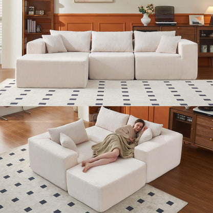 108" L-Shaped Sofa with Ottoman – Beige