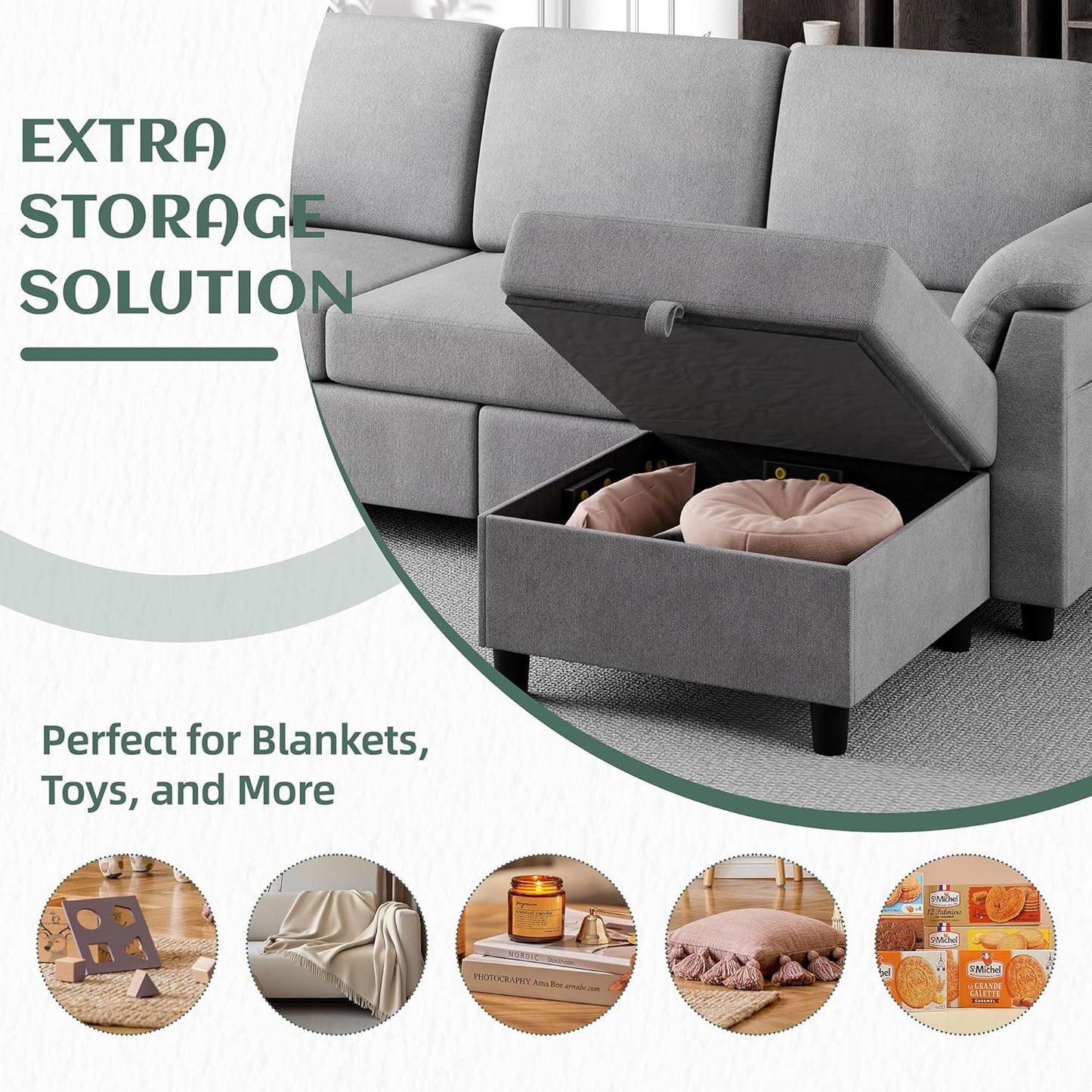 Vongrasig 79" L-Shaped Sofa, Grey