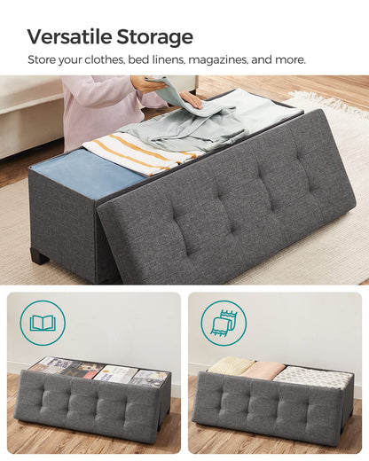 SONGMICS Foldable Storage Ottoman Bench, 15"x43"x15.7"