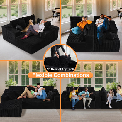 106" L-Shaped Corduroy Sofa – Black