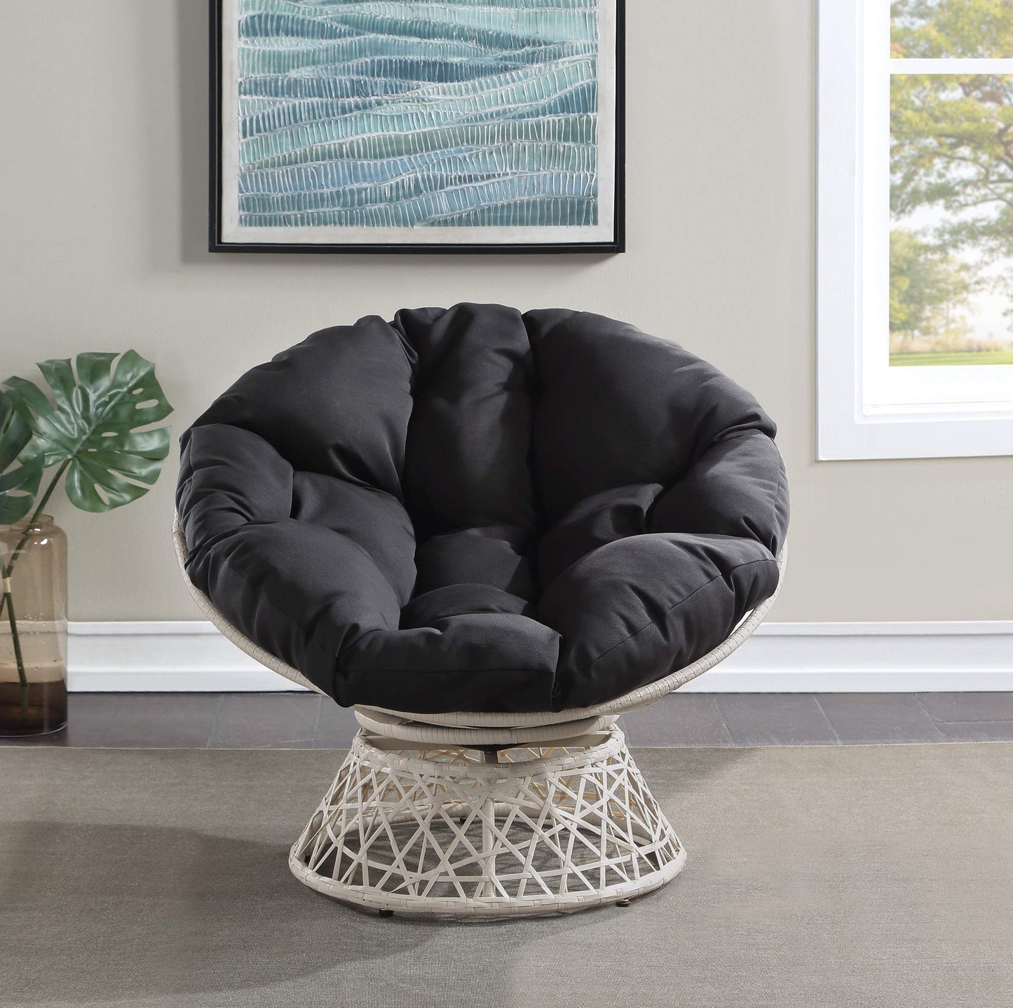 OSP Swivel Papasan Chair White