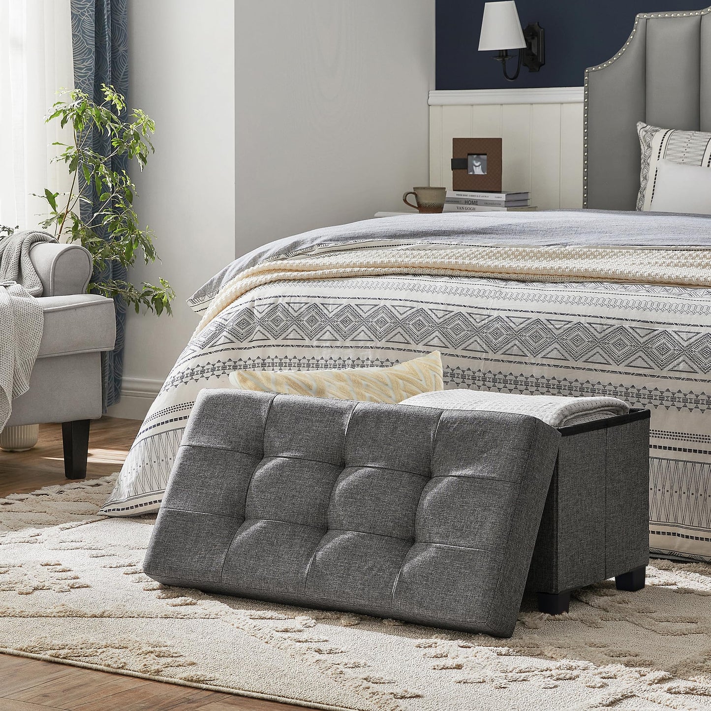 SONGMICS Foldable Storage Ottoman Bench, 15"x43"x15.7"