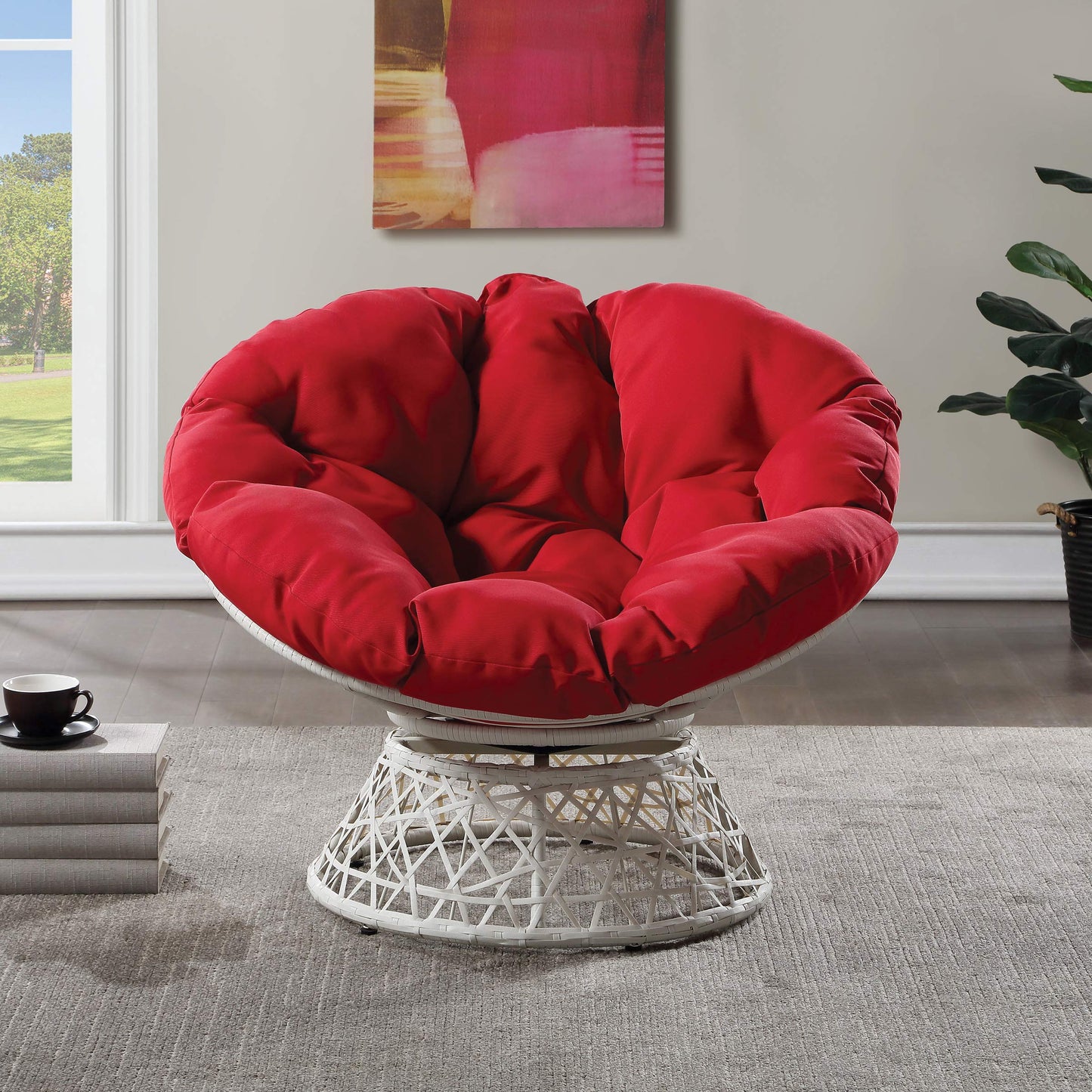 OSP Swivel Papasan Chair White