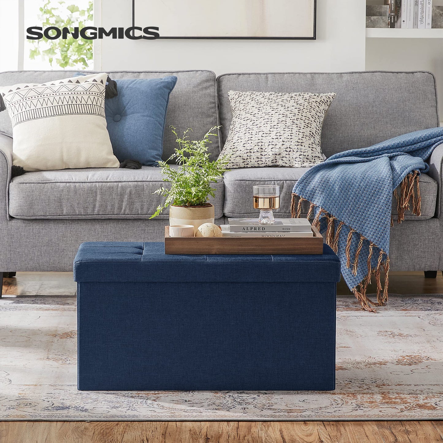 SONGMICS MAZIE 43" Folding Storage Ottoman Bench