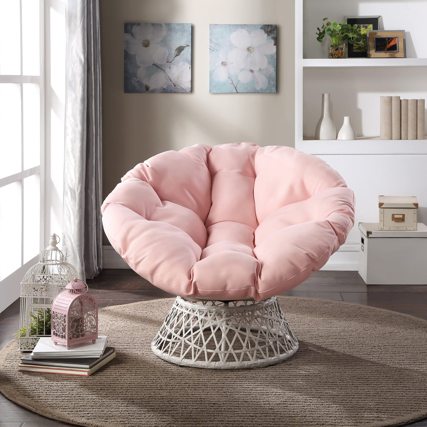OSP Swivel Papasan Chair White