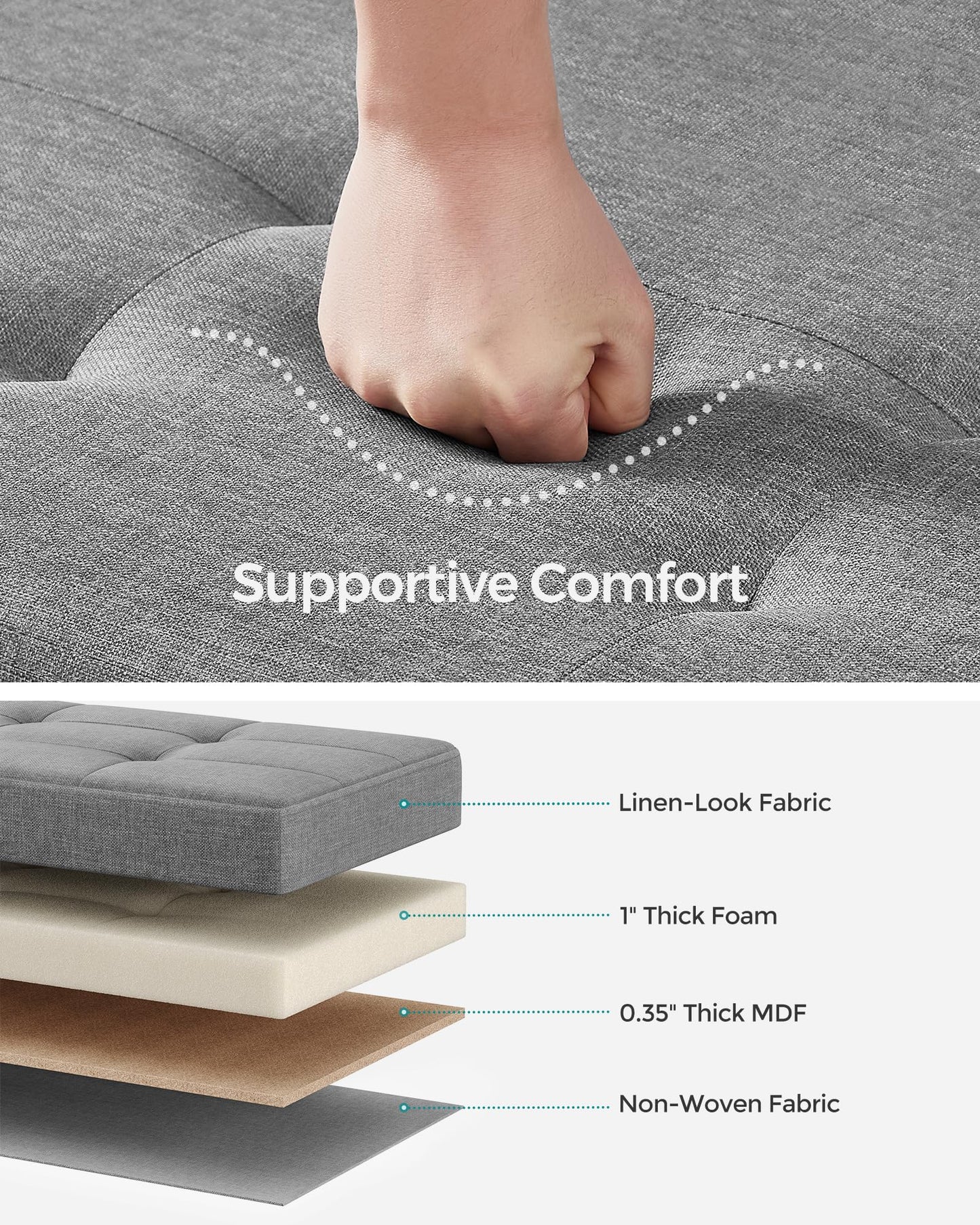 SONGMICS Foldable Storage Ottoman Bench, 15"x43"x15.7"
