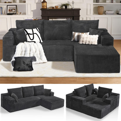 106" L-Shaped Corduroy Sofa – Black